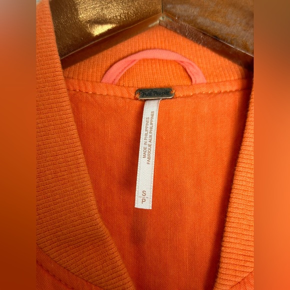 Free People Ruched Linen bomber orange Jacket - Picture 6 of 13